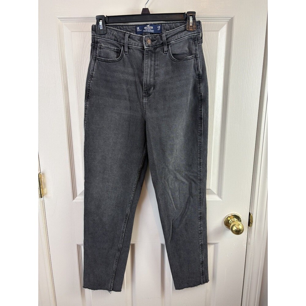 Hollister Mom Jeans Frayed Charcoal Black Jeans Ultra High Rise 3R 26 - 356